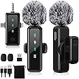 3 IN 1 Wireless Lavalier Microphones for iPhone/Android/Camera Devices(Lightning/USBC/3.5 mm Jack), 2 Pack Mini LED Display Lapel Mic with Mute/Reverb/Noise Reduction for TikTok/YouTube/Vlog Recording