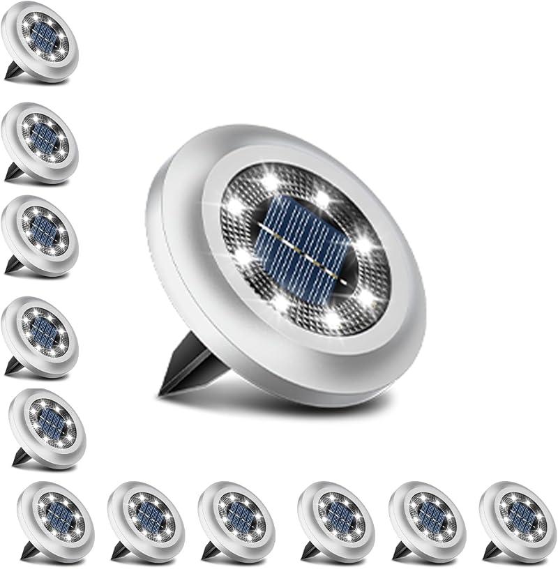 Torchtree 2023 Upgraded Solar Outdoor Ground Lights 12 Pack 8 LED 40 lm IP65