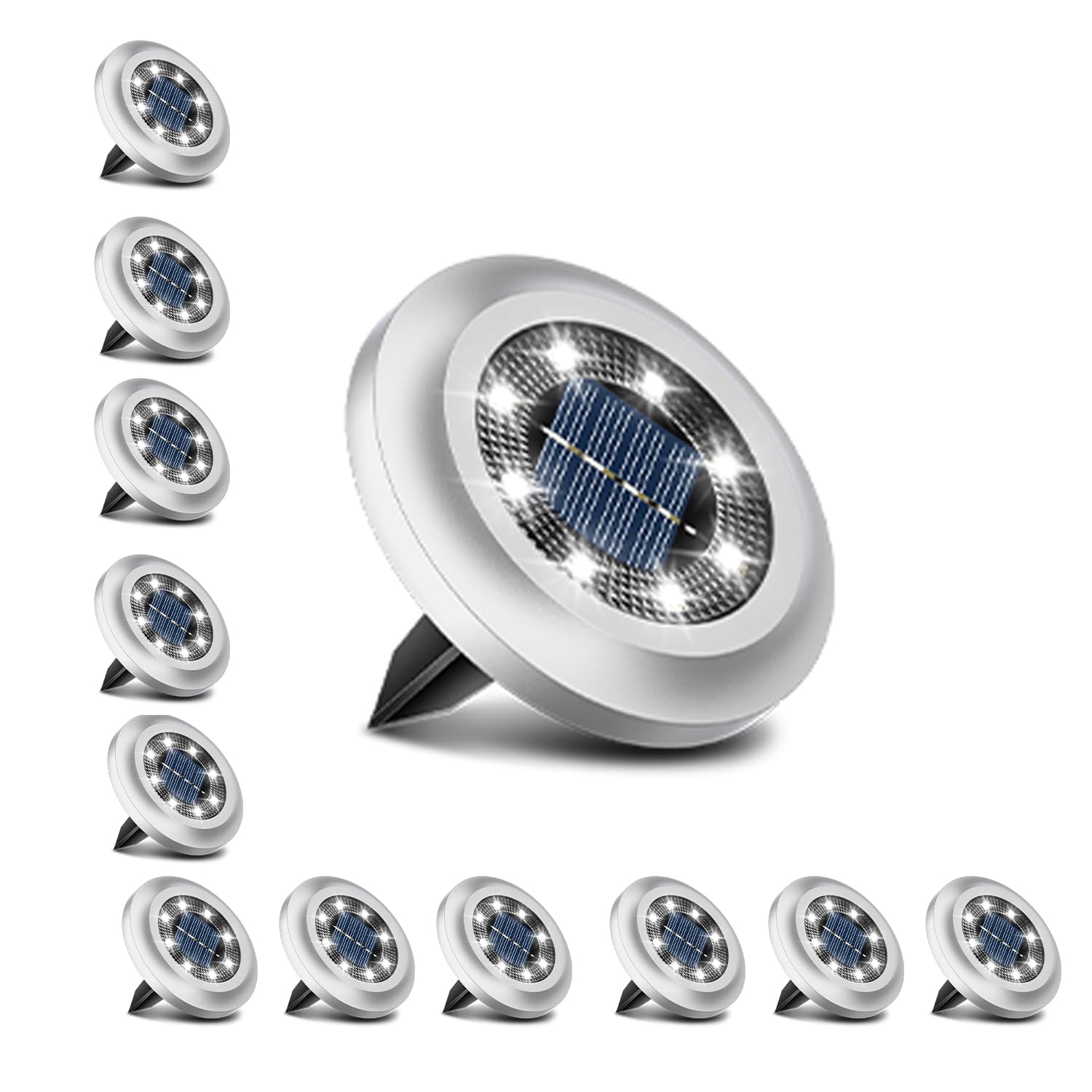 Torchtree 2023 Upgraded Solar Outdoor Garden Lights, Ground Disk Decking Solar Powered for Lawn Pathway Yard Landscape Walkway (12 Pack Bright White)