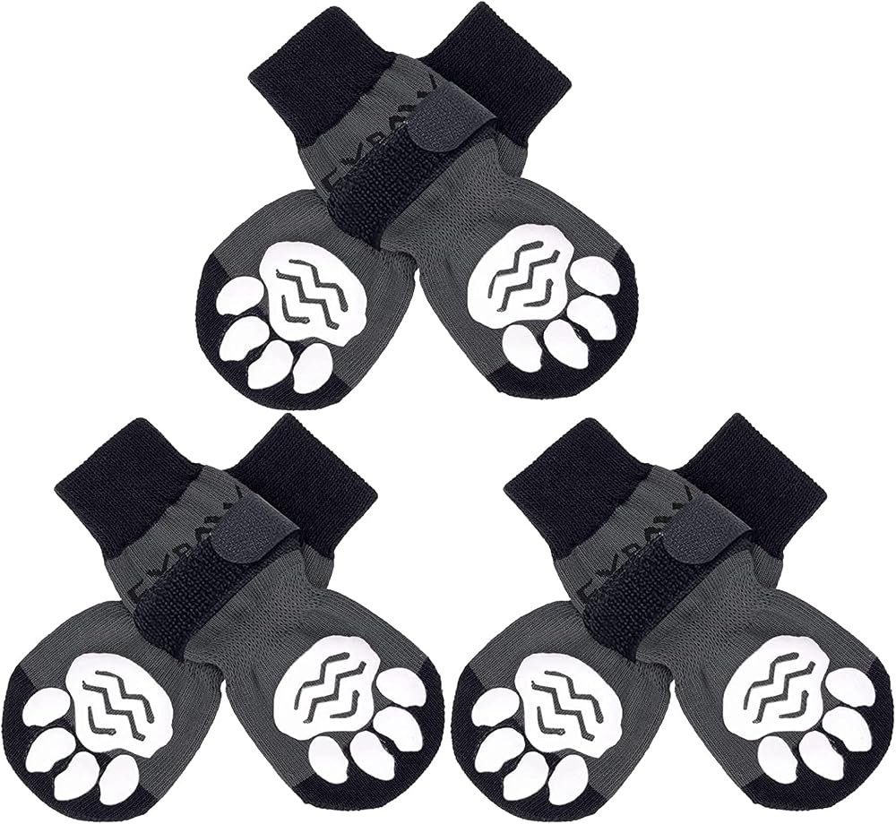 Dog Socks Paws Anti-slip Foot Protector Adjustable Grips Size M Black