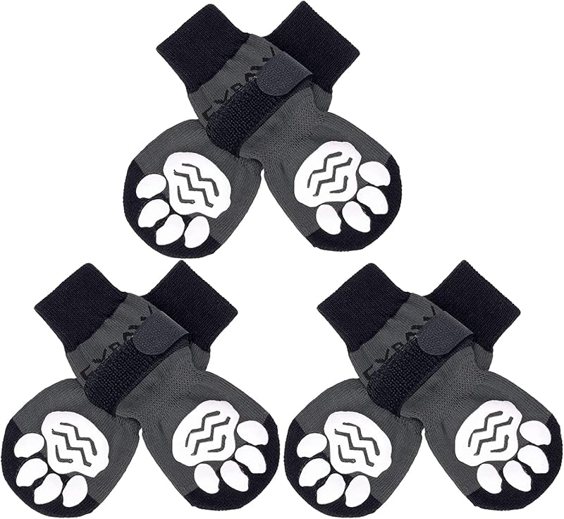 Dog Socks Paws Anti-slip Foot Protector Adjustable Grips Size M Black