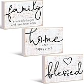Jetec 3 Pcs Family Home Blessed Rustic Wood Sign Mini Wood Decorative Farmhouse Woodworks Table Shelves Decorations Sign for Bedroom Kitchen Living Room Table Decor(Retro Color,4.25 x 2.76 x 0.59 in)