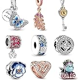 9 Pack Silver Bead Charms for Pandora Bracelets and Necklaces Charm for Woman， Dangle Pendant Beads Set