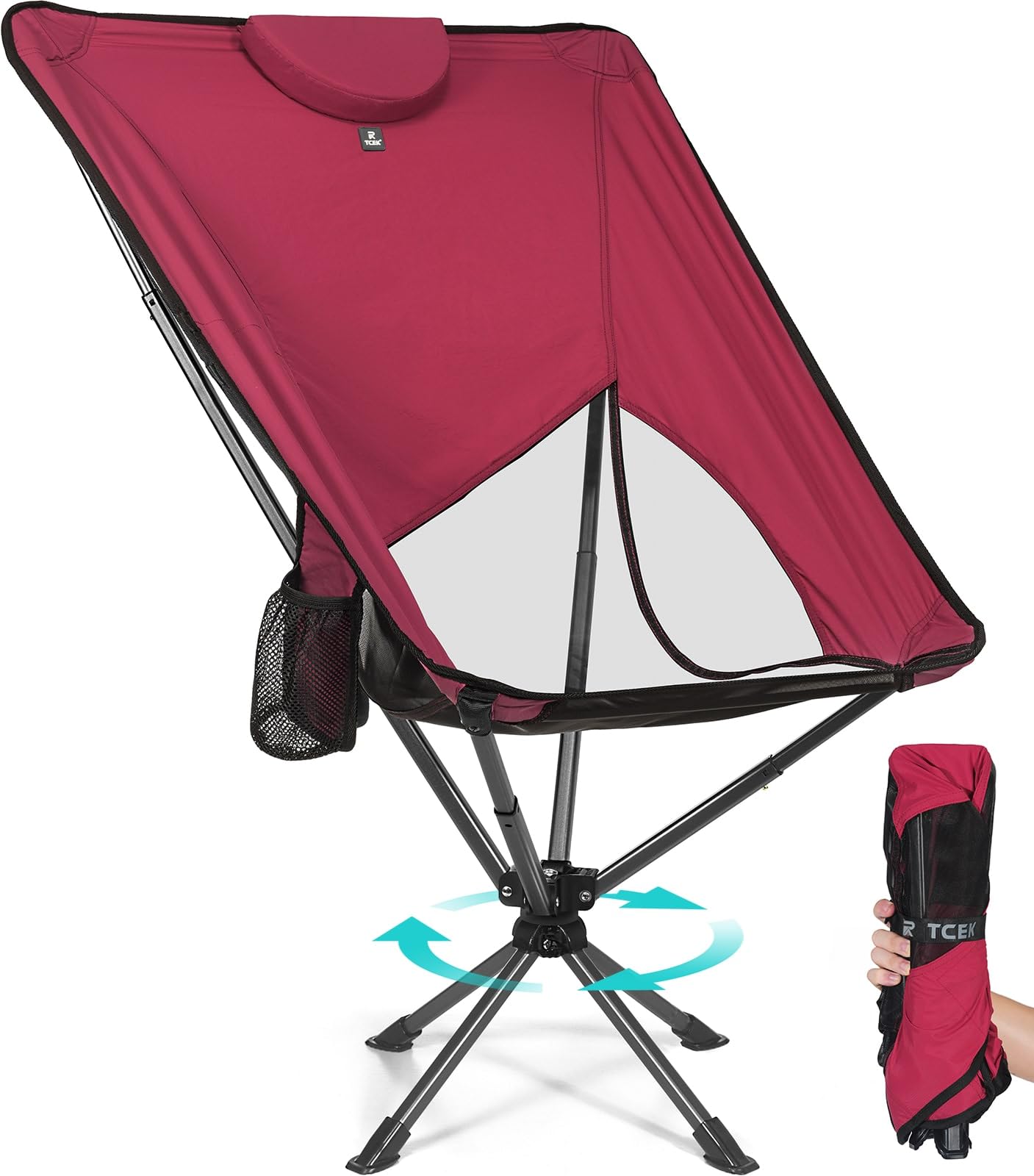 Photo 1 of TCEK Swivel Portable High Back Camping Chair Small Compact Lightweight Folding Chairs for Adults, Outdoor Collapsible Backpack Chair for Camp, Travel, Sports, Easy Carry and Quick Setup