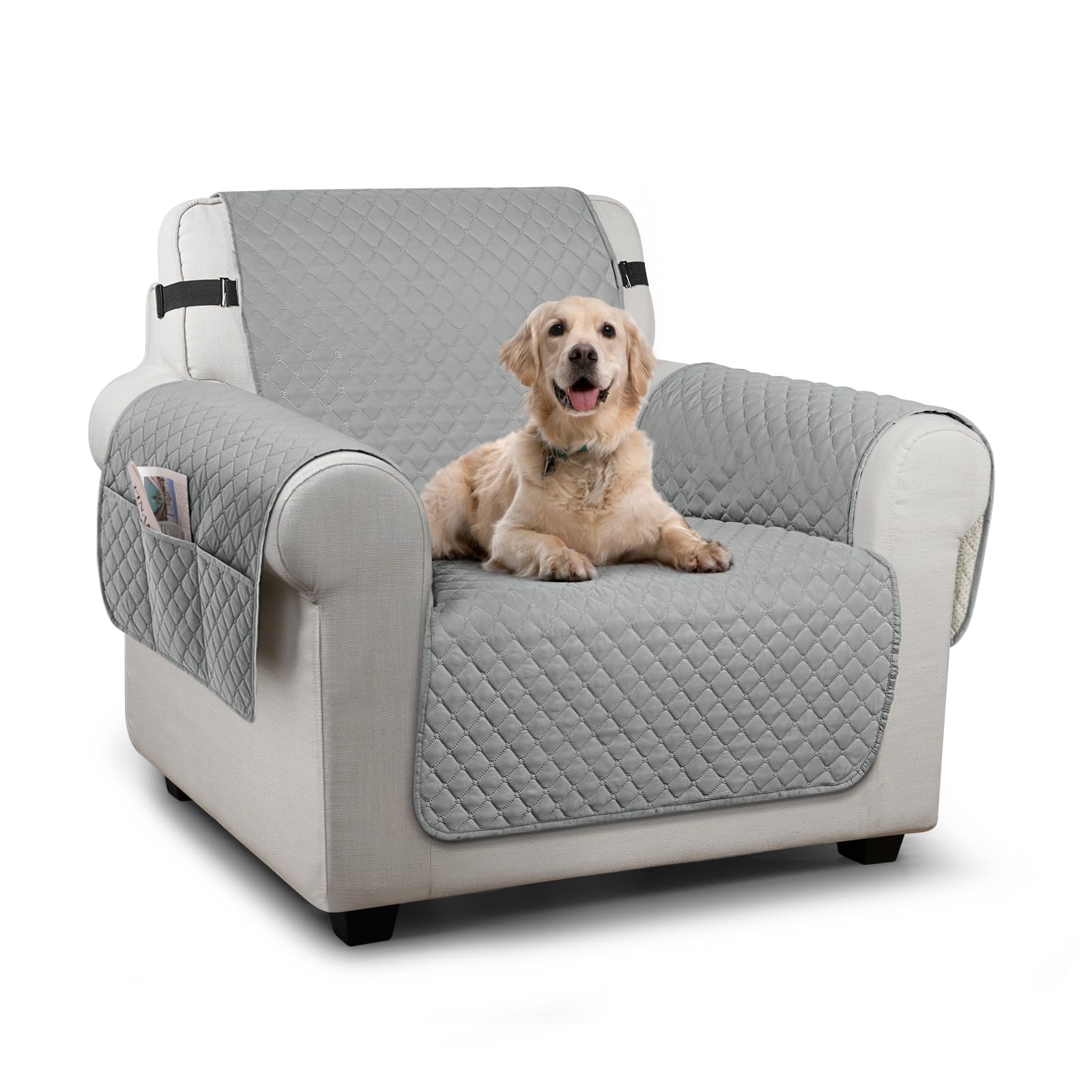 TAOCOCO Sofa Slipcovers 1 Seater,Non Slip Couch Covers,Sofa Settee Covers with Storage Pockets,Washable Sofa Protector for Kids/Dogs/Pets(Pale Grey)