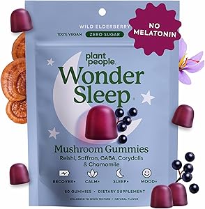 Plant People WonderSleep Mushroom Gummies Supplement for Sleep, No Melatonin with Reishi Super Mushrooms, Wild Elderberry Fla