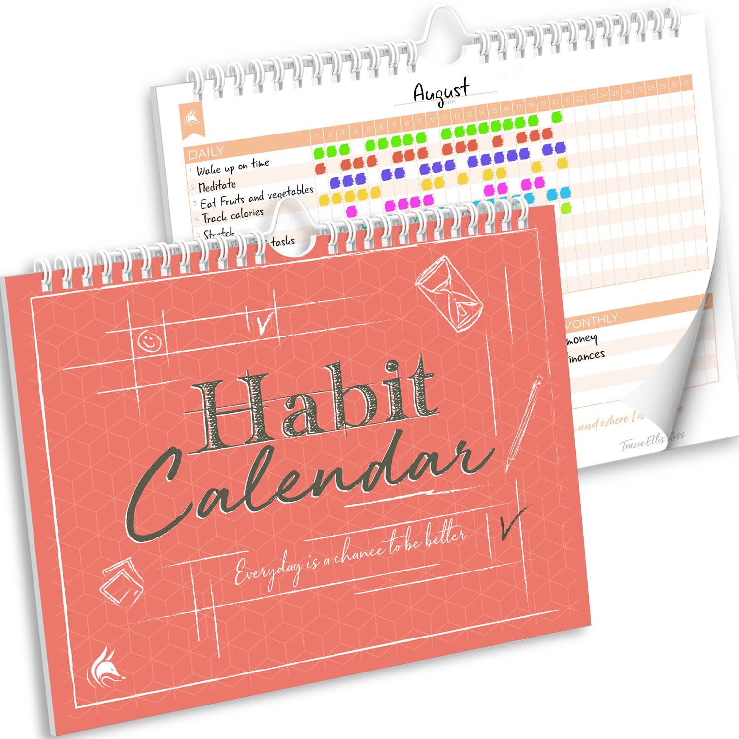 Clever Fox Habit Calendar – Inspirational Habit Tracker for Atomic Habits – Colorful Habit & Goal Planner Journal to Boost Productivity & Become Your Best Self – 24 Months, 25.5 x 20.5cm - Pink