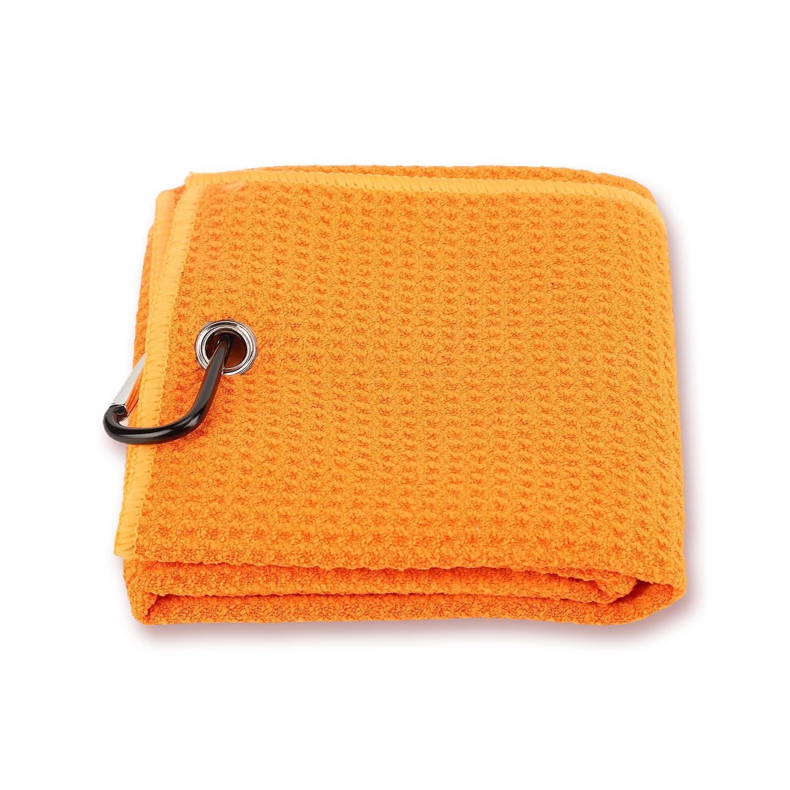 HERCHR 51x14cm/20.1x5.5in Portable Golf Towel, Microfiber Waffle Pattern Golf Towel with Carabiner Cleaning Towel Wipe the Golf Carts or Clubs Fitness Sweat Absorption Towel for Sports (Orange)