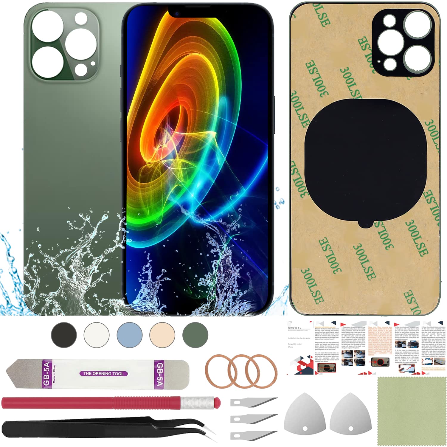 Photo 1 of ReuWeu Back Screen Replacement Glass Cover Compatible with iPhone 13 Pro Max 6.7" + Professional Tools (Alpine Green)