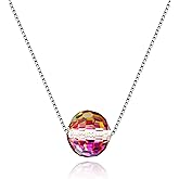 Uloveido 925 Sterling Silver Square Round Austrian Rainbow Crystal Pendant Necklace for Women Lady