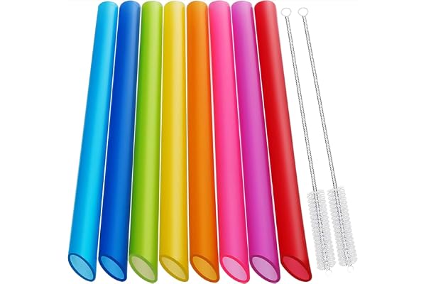 [Angled Tips] 8 Pcs Reusable Boba Straws & Smoothie Straws - Multi Colors Jumbo Wide Reusable Straw, BPA Free Food-Grade Plas
