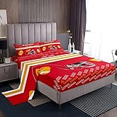 Feelyou American Football Bed Sheets Set Queen Size Kansas Bed Set for Kids Boys Girls Football City Gift Deep Pocket Fitted Sheet Breathable Soft Lightweight Microfiber