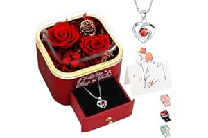minstely Mothers Day Real Rose Gifts - Preserved Roses with Necklace Box - Eternal Flowers Gifts for Mom Grandma Wife Girlfriend - Anniversary Forever I Love You Roses Gifts for Her