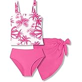 7-16 Years Girls 3-Piece Slim Fit Tankini Set - Crop Top, Bikini Bottom & Cover-Up Skirt Swimsuit