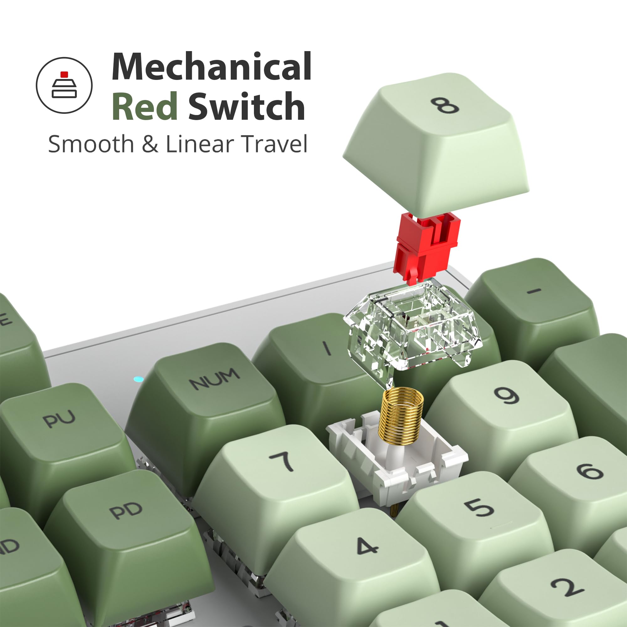 Fogruaden Mechanical Keyboard, Green Matcha, Wired USB 104 Key RGB Backlit Gaming Keyboard with Number Pad, Red Switches, NKRO for Windows Laptop PC Gamer