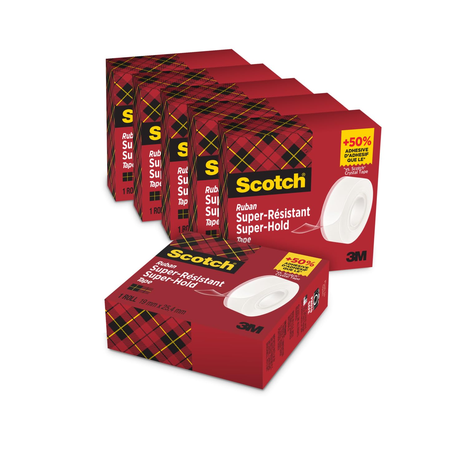 Scotch Super-Hold Tape, 6 Rolls, 19 mm x 25.4 m - 50% More Sticking Power Compared to Scotch Crystal Tape, Clear Sticky Tape, Strong and Secure Seal for Christmas Cards and Presents
