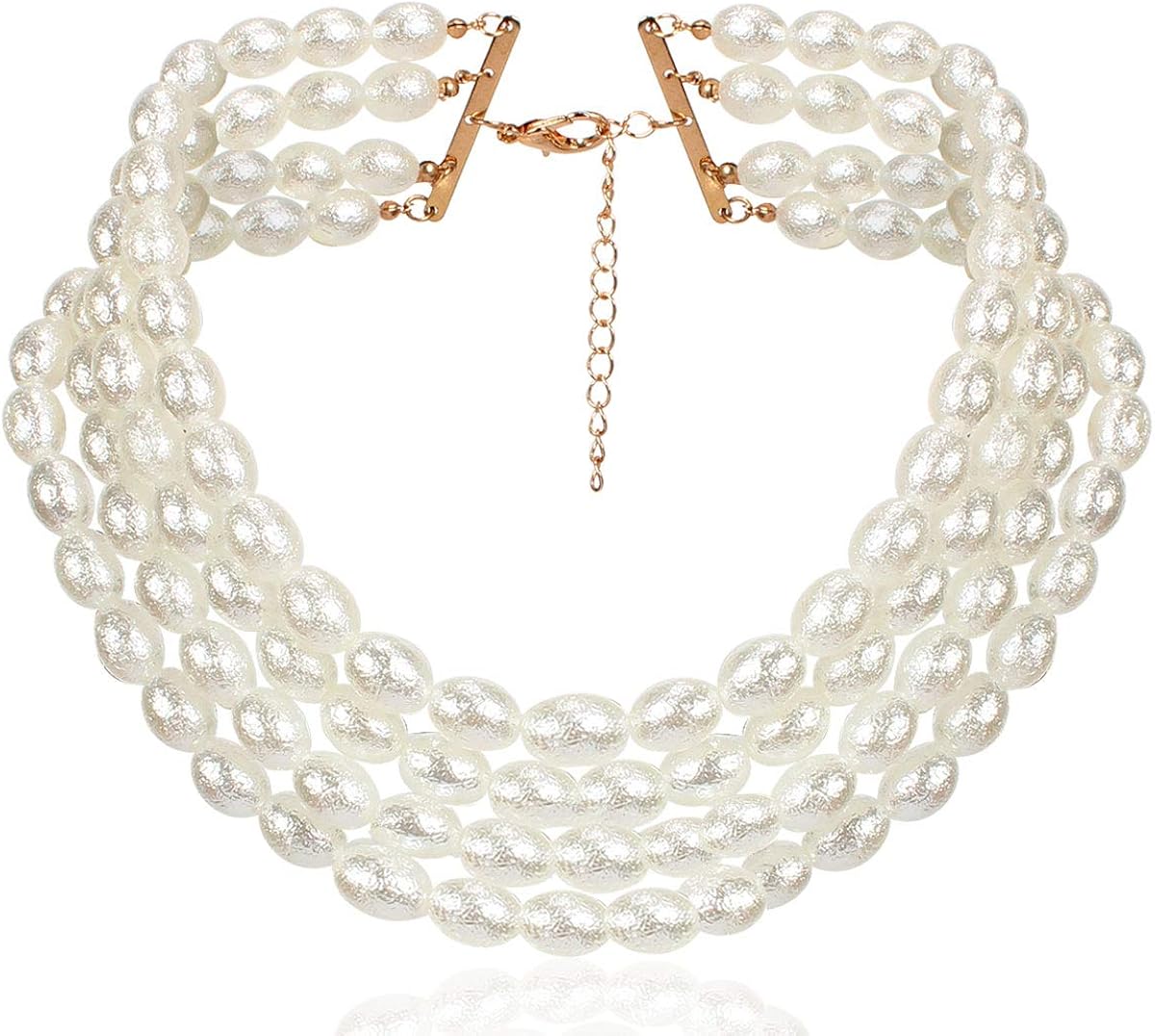 LuckyHouse 1920s Women’s Multilayer Faux Pearl Necklace Earrings