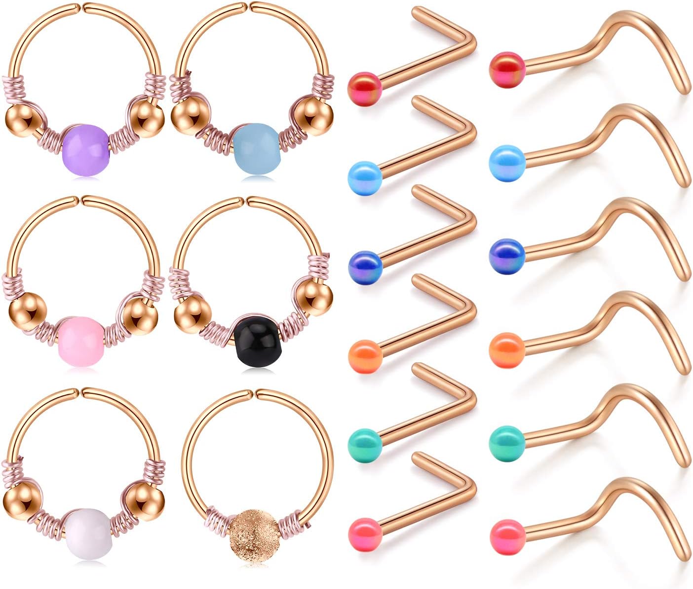 Mayhoop 20G Nose Rings Hoop Nose Studs 18Pcs Surgical Steel Nose Rings