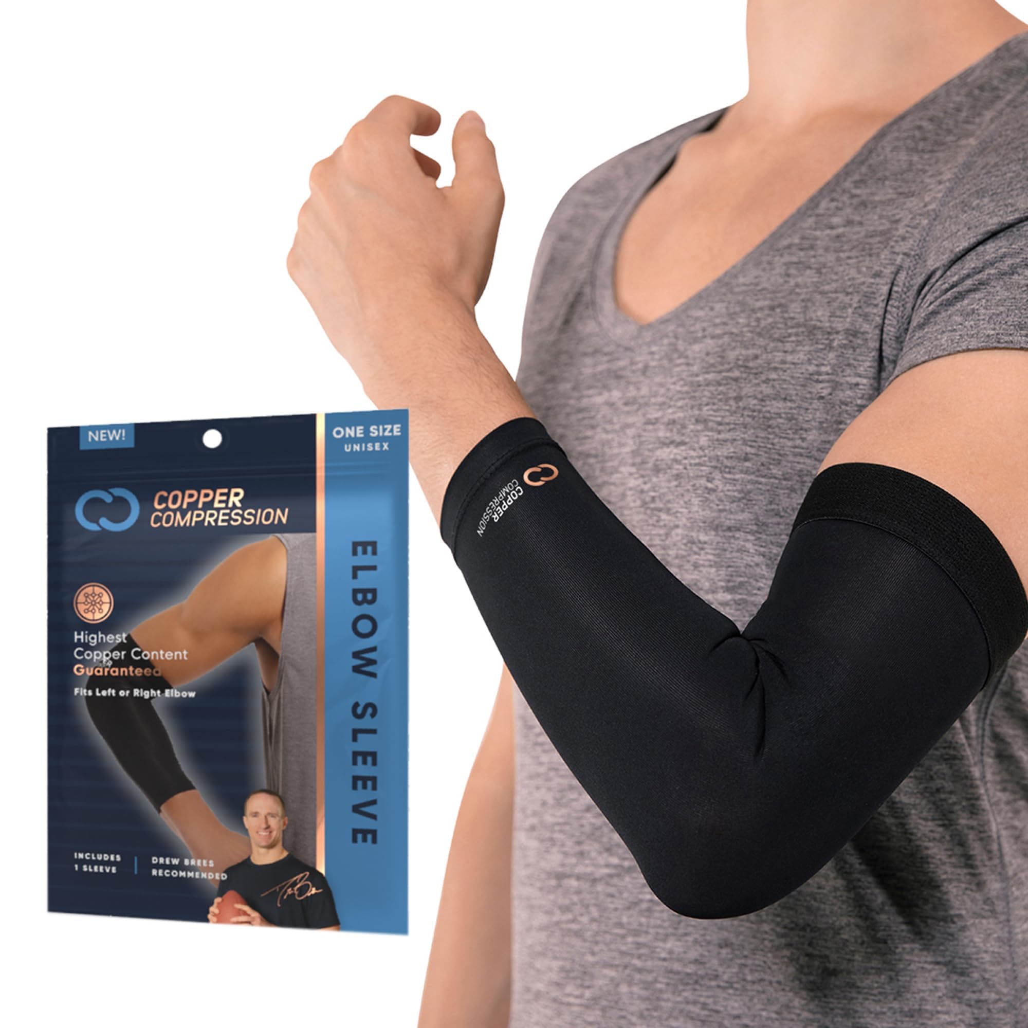 Copper Compression Recovery Elbow Sleeve, #1 Guaranteed Highest Copper Content! Best Copper Infused Fit - Wear Anywhere. Support for Workouts, Golfers and Tennis Elbow, Arthritis, Tendonitis (Large)