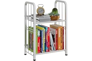 Azheruol Bookshelf Storage Shelf Bookcase Freestanding Storage Stand for Living Room, Bedroom, Kitchen, Rust Resistance Easy Assembly Free Combination Multi-Functional Organizer (2 Tiers, White)