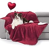 gogobunny Waterproof Bed Blanket, Reversible Sherpa Fleece Throw Blanket for Dog Puppy Cat, Furniture Cover Protects Bed Couch Sofa from Liquid Pee and Pet Fur (Romantic Red, 50x60 inches)