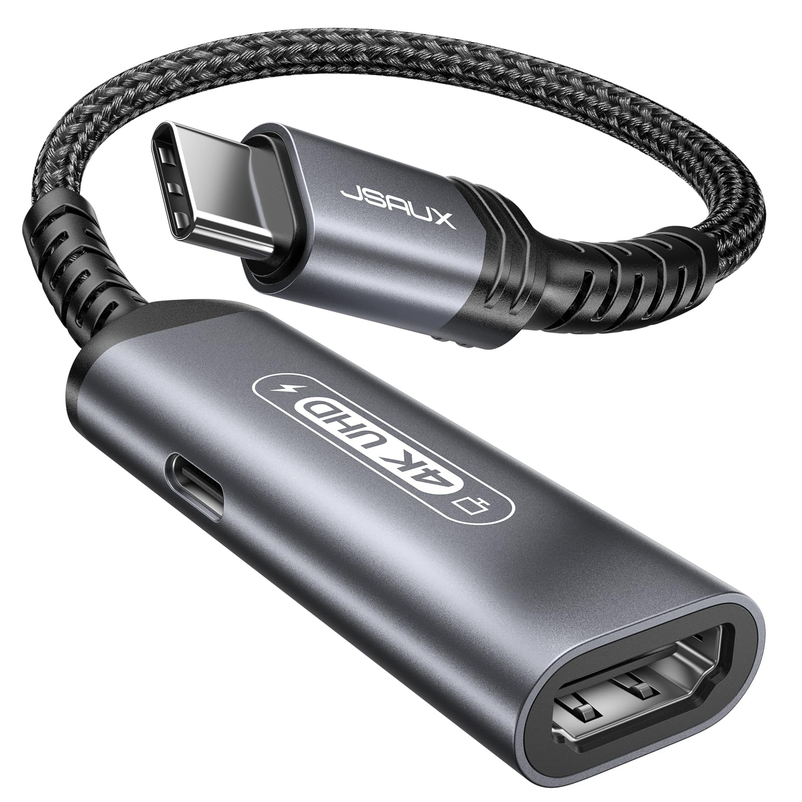Photo 1 of JSAUX USB C to HDMI and Charger Adapter | 4K@60Hz 2-IN-1 Type C to HDMI Adapter with PD Fast 100W Compatible with Thunderbolt 3/4, iPhone 16 Pro Max MacBook Pro/Air iPad Galaxy S24 Steam Deck ROG Ally