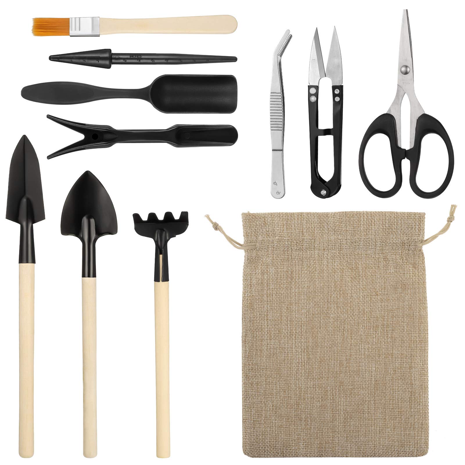 RosewineC 11 Pcs Mini Gardening Tools Flax Bag Set Gardening Transplanting Tools for Succulent Plant Transplanting and Shovel Operation Convenient Indoor and Outdoor Small Fairyland Garden Plant Care