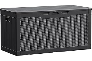 GUNJI 100 Gallon Deck Box Large Resin Outdoor Storage Box, Waterproof and UV Resistant Lockable for Outdoor, Large Storage Ca