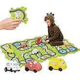 Bearbao Toddler Toys Gifts for 3 4 5 Year Old Boys, Total 24 Pieces Jigsaw Puzzle Racer Track Car Set with 3 Cars for Kids Bo