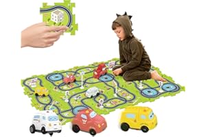 Bearbao Toddler Toys Gifts for 3 4 5 Year Old Boys, Total 24 Pieces Jigsaw Puzzle Racer Track Car Set with 3 Cars for Kids Bo