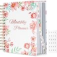 Soomeet 2024 Monthly Planner with Tabs, Hardcover Academic Planner, Weekly & Daily Yearly Agenda Organizer, Flexible Spiral Bound, 8.75" x 7.25", Floral Monthly Planner Red-white