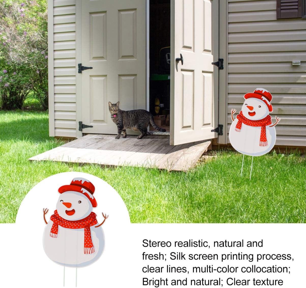 Amosfun Christmas Yard Sign Xmas Garden Stake Sign Santa Reindeer Snowman Christmas Tree Garden Lawn Stake Decoration for Holiday Festival 4pcs - Image 4