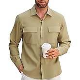 Alex Vando Mens Button Down Shirts Two Pockets Long Sleeve Casual Dress Shirt for Men