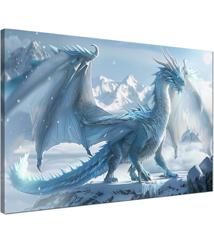 Amazon.com: Hobsyllwin White Dragon Sitting On Ocean Cliff by