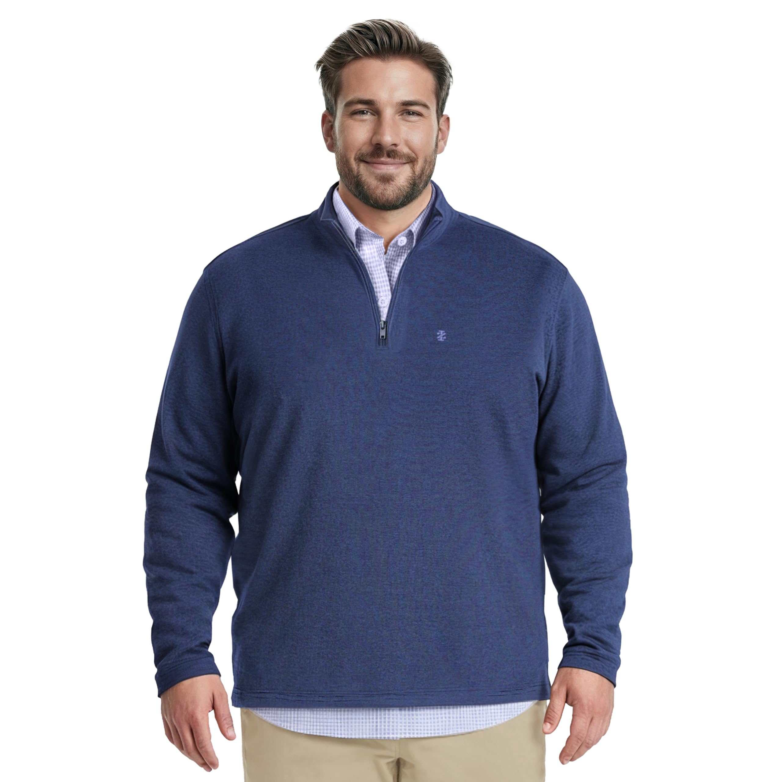 Izod Men’s Big & Tall Performance Comfort Quarter Zip Long Sleeve Shirt, Solid Medieval Blue, 3X-Large Tall