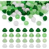 Pandahall 100Pcs Glass Green White Lotus Pod Beads Lampwork Flower Spacer Beads Glass Crystal Loose Bead for DIY Earrings Bracelets Necklaces Jewelry Crafts