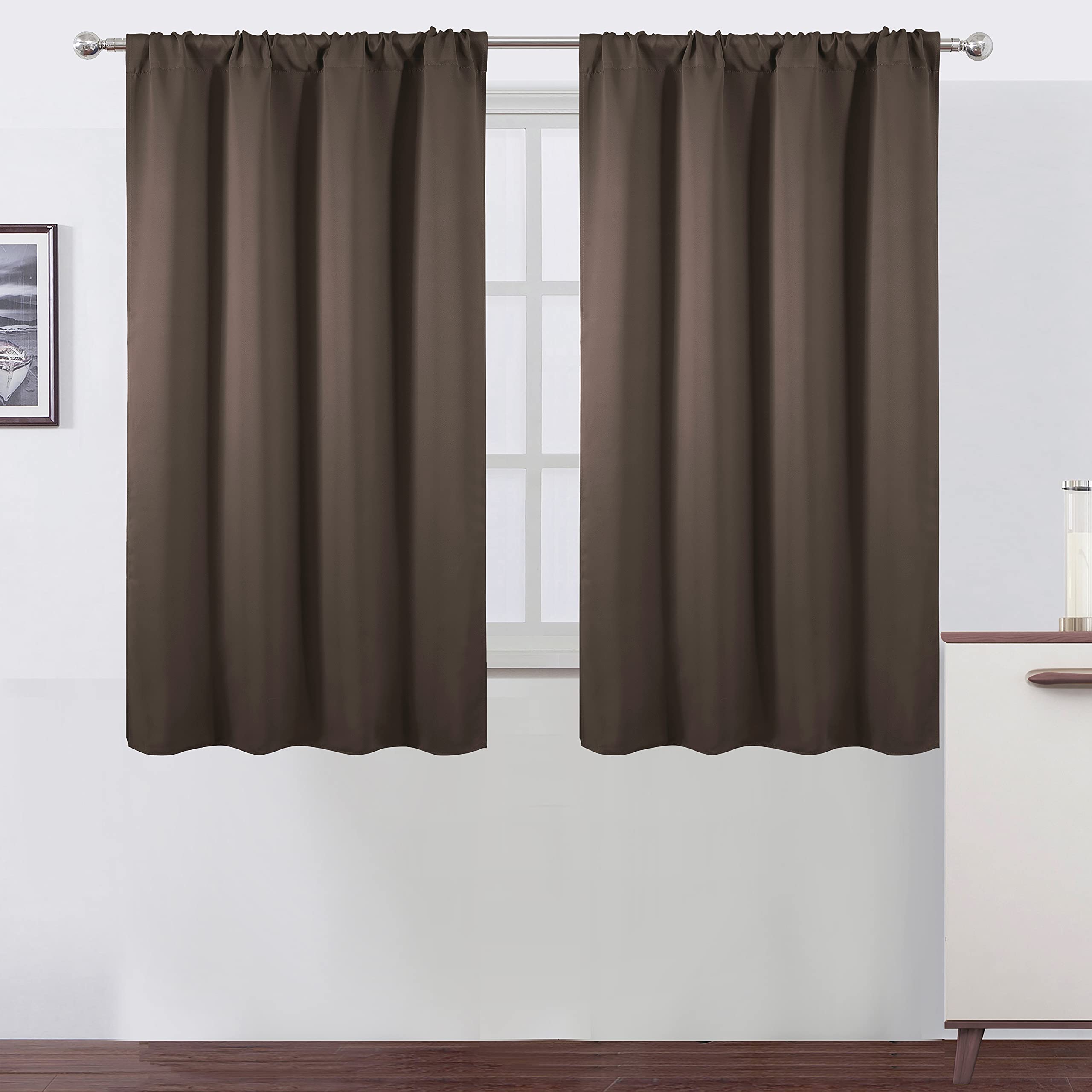 LEMOMO Chocolate Brown Blackout Curtains/42 x 45 Inch/Set of 2 Panels Rod Pocket Room Darkening Curtains for Kitchen