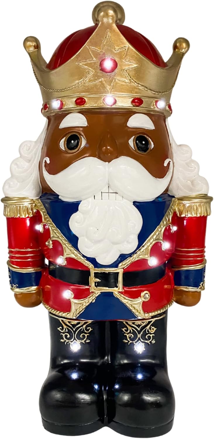 Nutcrackers - Needzo African American Wooden Nutcracker, 17 Inches, LED Light Up, Batteries Not Included
