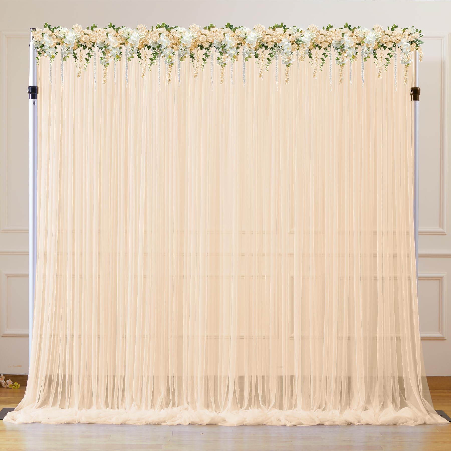 Photo 1 of 20ft x 10ft Champagne Tulle Backdrop Curtains for Parties Wedding Bridal Shower 2 Panel Sheer Backdrop Curtains Champagne Drapes for Backdrop for Baby Shower Birthday Photo Background Home Decorations