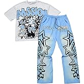 SOLY HUX Men's Summer Two Piece Outfits Short Sleeve Graphic T Shirt Pants Set Y2k Streetwear Clothes
