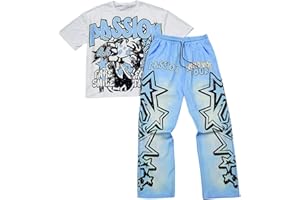 SOLY HUX Men's Summer Two Piece Outfits Short Sleeve Graphic T Shirt Pants Set Y2k Streetwear Clothes