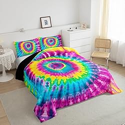 2 Piece Rainbow Tie Dye Comforter Set with 1