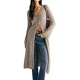 Jenisso Womens V-Neck Button Maxi Cardigan Bell Long Sleeve Open Front Split Breasted Sweater Dress
