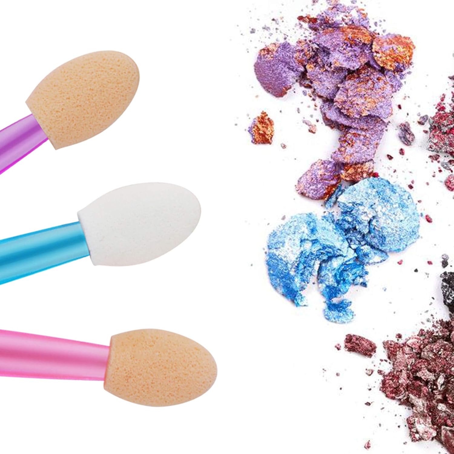 Cuttte 60PCS Disposable Dual Sides Eye Shadow Sponge Applicators, 3 Colors Eyeshadow Brushes Makeup Applicator (Pink, Purple, Blue): Beauty