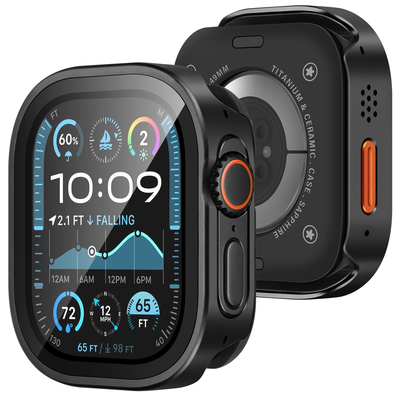 Photo 1 of Amizee Matal Case Compatible with Apple Watch Ultra 3/2/1 Case with Built-in Screen Protector, Straight Edge Ultra Thin with Back Cover Protective Cover for iWatch 49mm, Black