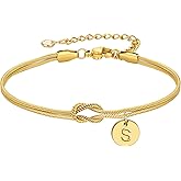 Turandoss Gold Initial Bracelets for Women Girls Jewelry Gifts - 14K Gold Plated Love Knot Letter A-Z Initial Bracelet Dainty Letter Bracelet Birthday Wedding Gifts Jewelry Gifts for Her