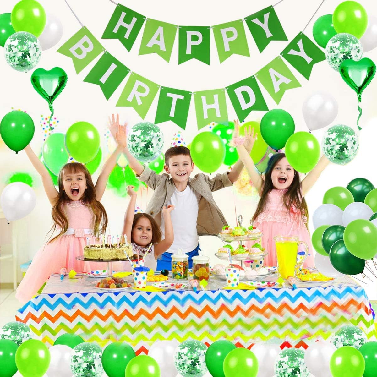 5 Years Old Birthday Decorations For Baby Party Supplies Happy Birthday Banner Danxian 5th Birthday Party Decorations Kit Green Number 5 Foil Balloons Decorations Tissue Pom Poms