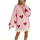 Saodimallsu Womens Oversized Heart Sweater Valentines Cute Mock Neck Chunky Knit Long Sleeve Tunic Sweaters