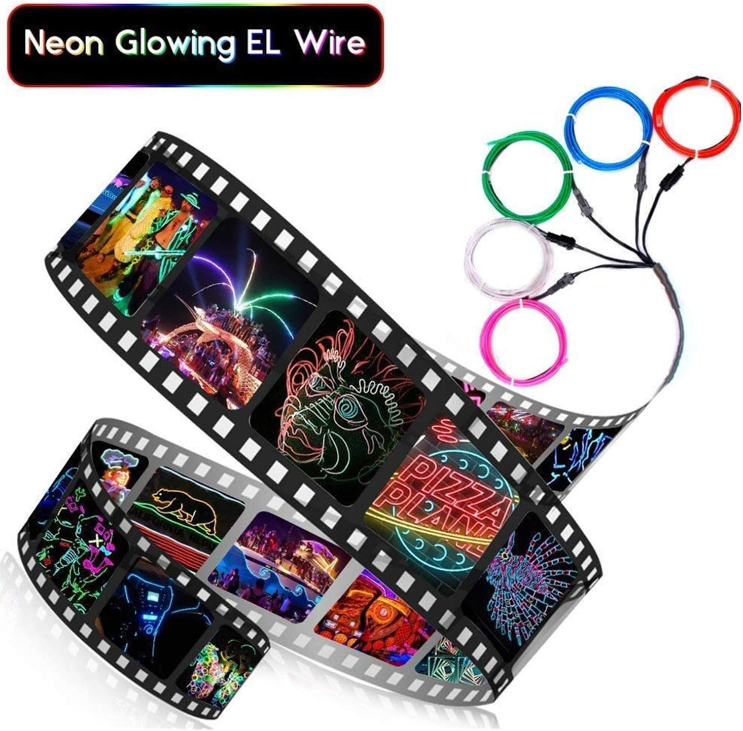 Mioke EL Wire Neon Lights Battery Powered 3Modes Electroluminescent Glowing Strobing Dance Party Decor DIY Light Flexible LED Strip with Controller - Image 4