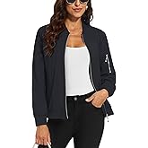 MAGCOMSEN Women's Casual Jacket Lightweight Bomber Jackets 5 Pockets Windbreaker Zip-up Spring Fall Outerwear